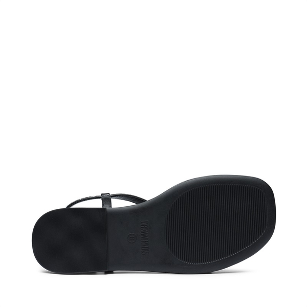 Ankle Strap Rhinestone Flat Sandals - BLACK - 4